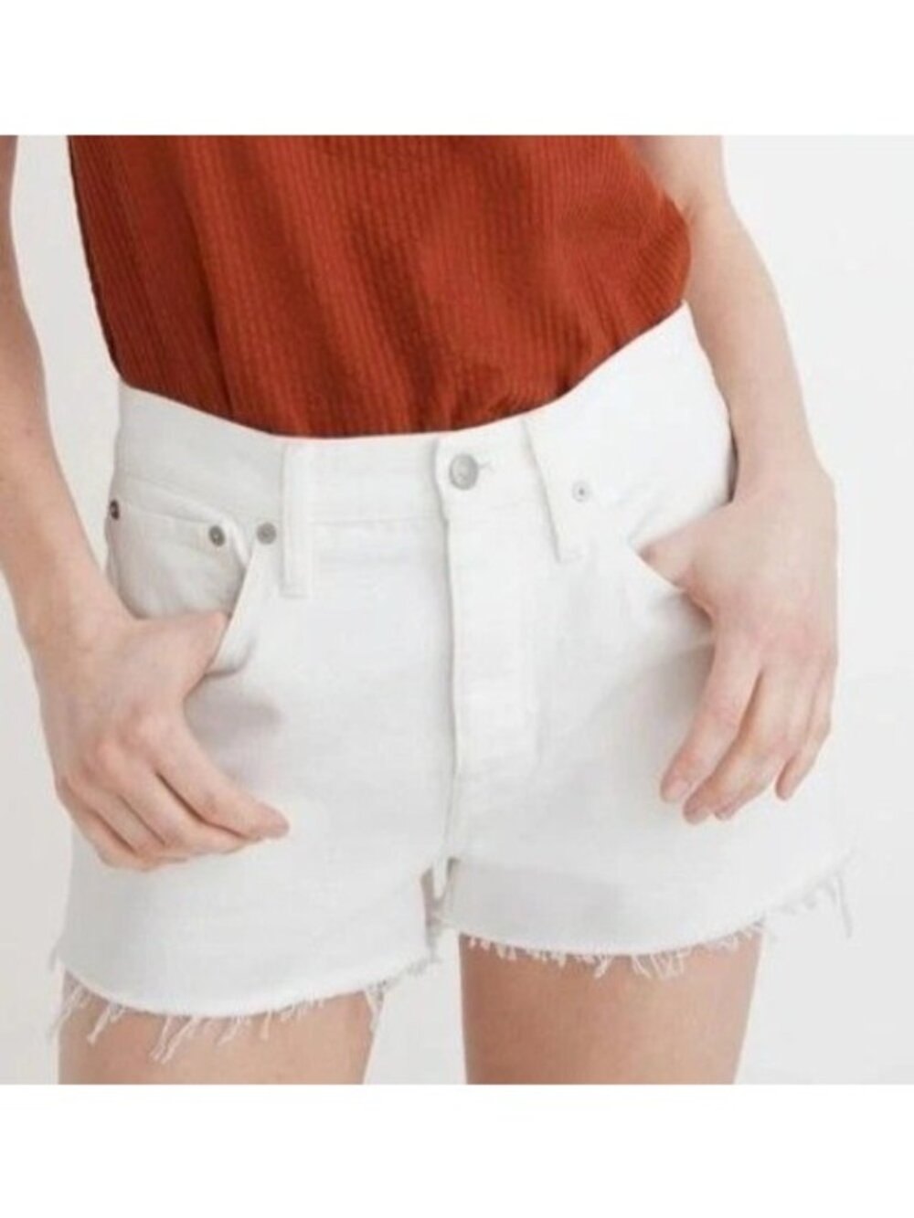 Madewell Women’s 27 Relaxed Denim Shorts Ivory High-Rise Frayed Hem